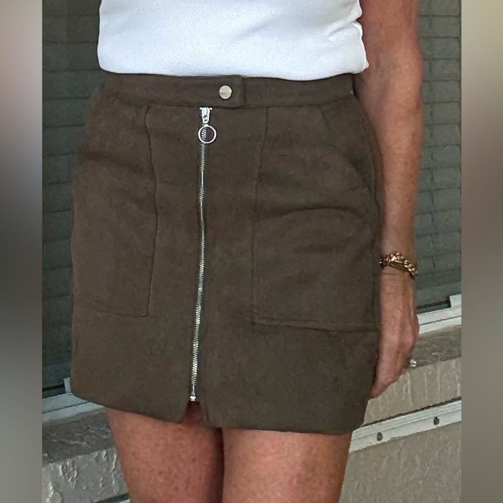 Bershka Charcoal Brown Mini Skirt with Front Zipper